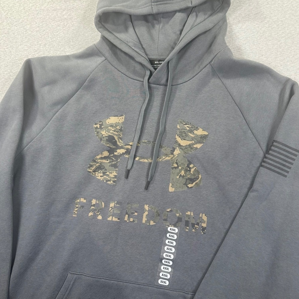 Under Armour Hoodie Mens 3XL Gray Freedom‎ Camo Logo Patriotic Fleece USA NEW